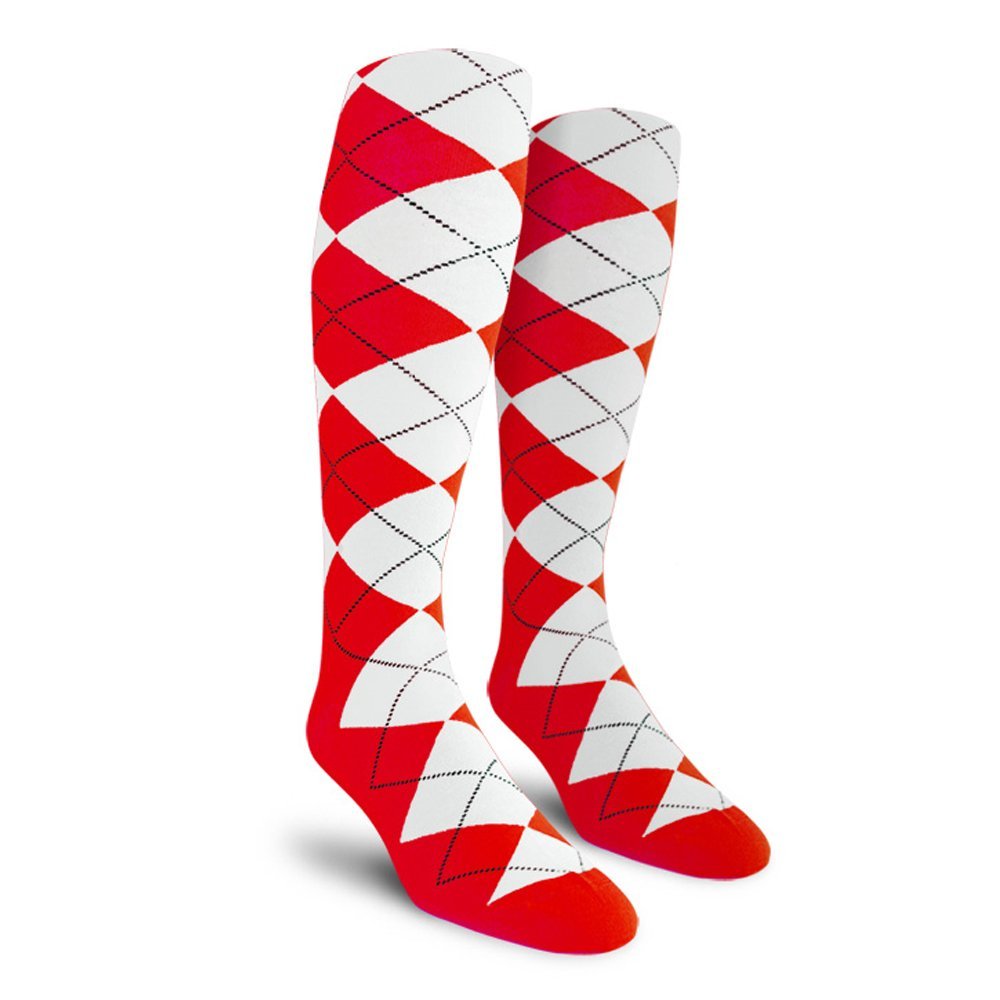 Golf Knickers Colorful Knee High Argyle Cotton Socks for Men Women and Youth - S: Red/White - Youth