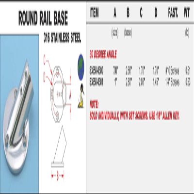 316 Stainless Round Rail Base 1" 30 Degree Angle (S3650-0301)