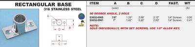 316 Stainless Rectangular Base 7/8" 90 Degree Angle, 2 Hole (S3652-0900)