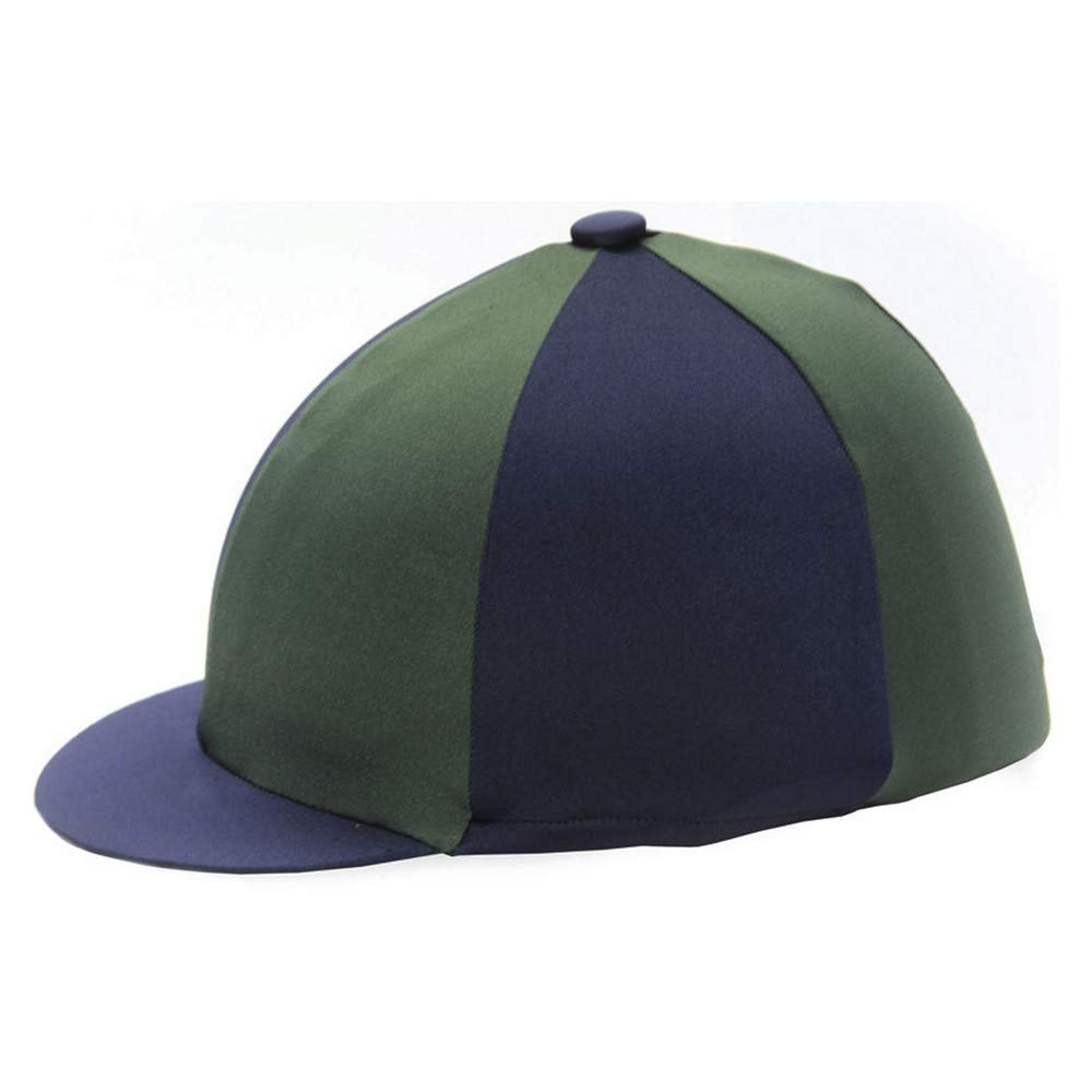 Y-H HY Two Tone Green and Navy Lycra Riding Hat Silk