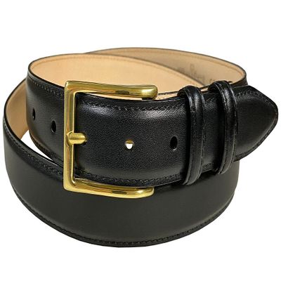 Adam Gold Men's Genuine Italian Calfskin Leather Dress Belt 1-1/8"(30mm) Wide Polished Buckle (Smooth Black, 40)