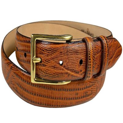 Adam Gold Men's Genuine Italian Calfskin Leather Dress Belt 1-1/8"(30mm) Wide Polished Buckle (Lizard Tan, 38)