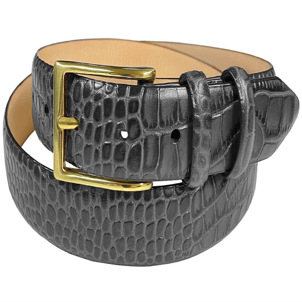 Adam Gold Men's Genuine Italian Calfskin Leather Dress Belt 1-1/8"(30mm) Wide Polished Buckle (Alligator Gray, 44)
