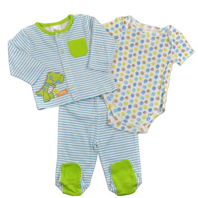 ABSORBA Baby-Boys Newborn B Dinosaurs 3 Piece Jacket Set, Blue/Stripe, 3-6 Months