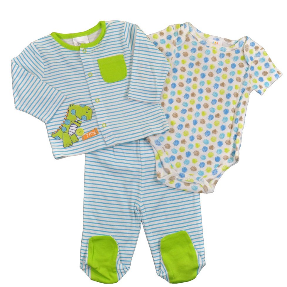 ABSORBA Baby-Boys Newborn B Dinosaurs 3 Piece Jacket Set, Blue/Stripe, 3-6 Months