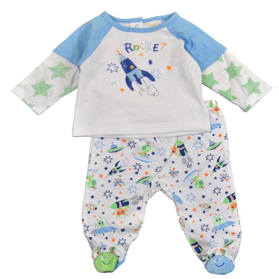 Absorba Baby-Boys Newborn Alien Footed Pant Set, Blue/White, 6-9 Months