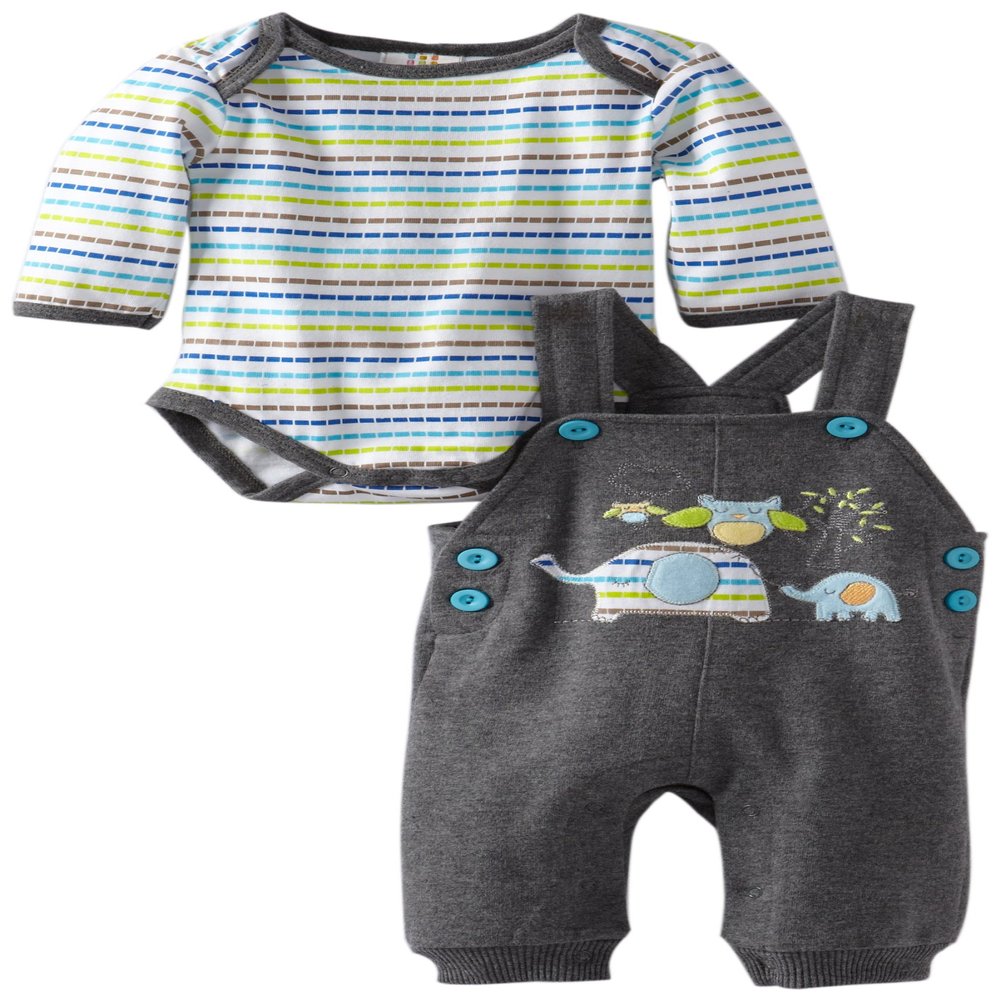 Absorba Baby-Boys Newborn Elephant Overall Set, Grey, 6-9 Months