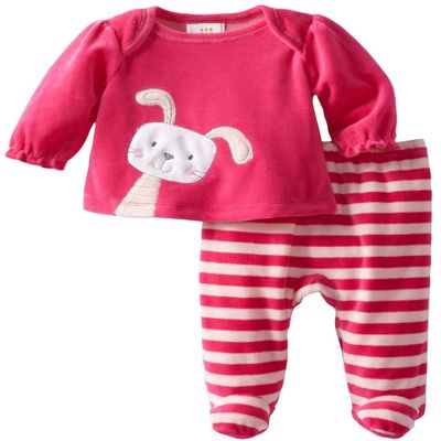 Absorba Baby-Girls Newborn Bunny V Footed Pant, Dark Pink, 6-9 Months