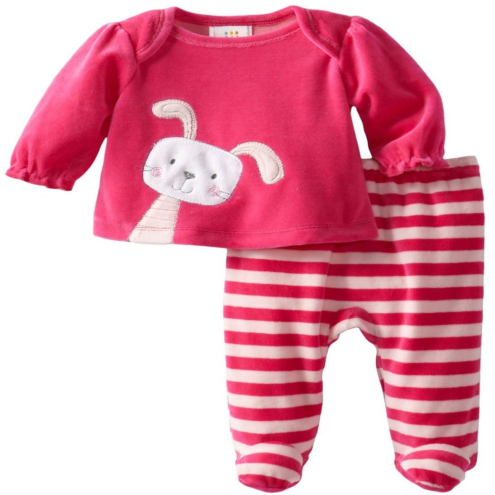 Absorba Baby-Girls Newborn Bunny V Footed Pant, Dark Pink, 6-9 Months