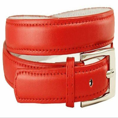 7055 Women's Betls Ladies Fashion Skinny Soft Dress Casual Leather Belt 3/4"(19mm) wide (Red, M)