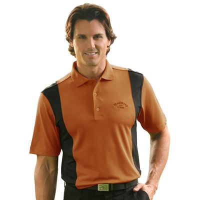 Monterey Club Men's Dual Reflect Colorblock Polo Shirt #1025 (Jaffa Orange/Black, Medium)