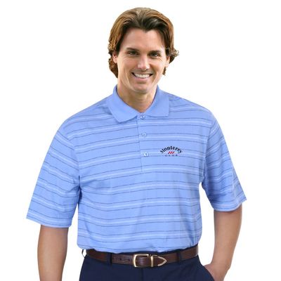 Monterey Club Men's Cotton Blend Stripe Texture Polo Shirt #1124 (Blue Bay/Navy, Large)