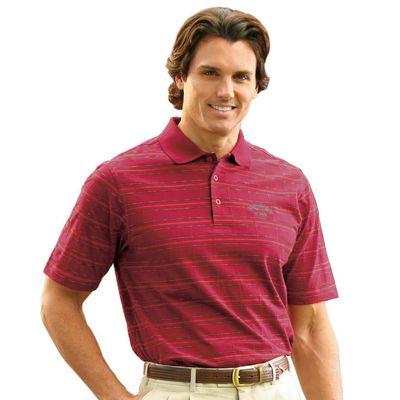 Monterey Club Men's Cotton Blend Stripe Texture Polo Shirt #1124 (Merlot/Taupe, 2X-Large)
