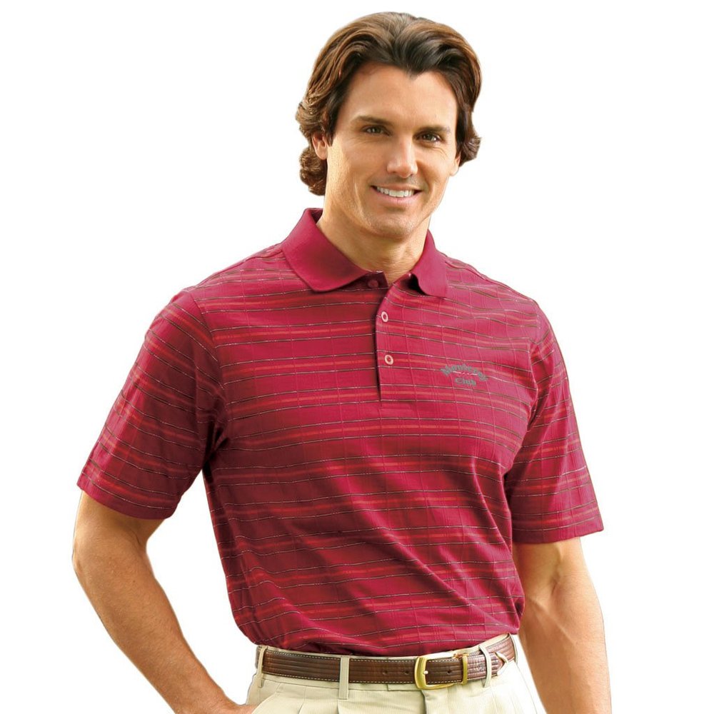 Monterey Club Men's Cotton Blend Stripe Texture Polo Shirt #1124 (Merlot/Taupe, 2X-Large)