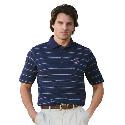 Monterey Club Men's Cotton Blend Stripe Texture Polo Shirt #1124 (Navy/Leaf Green, Large)