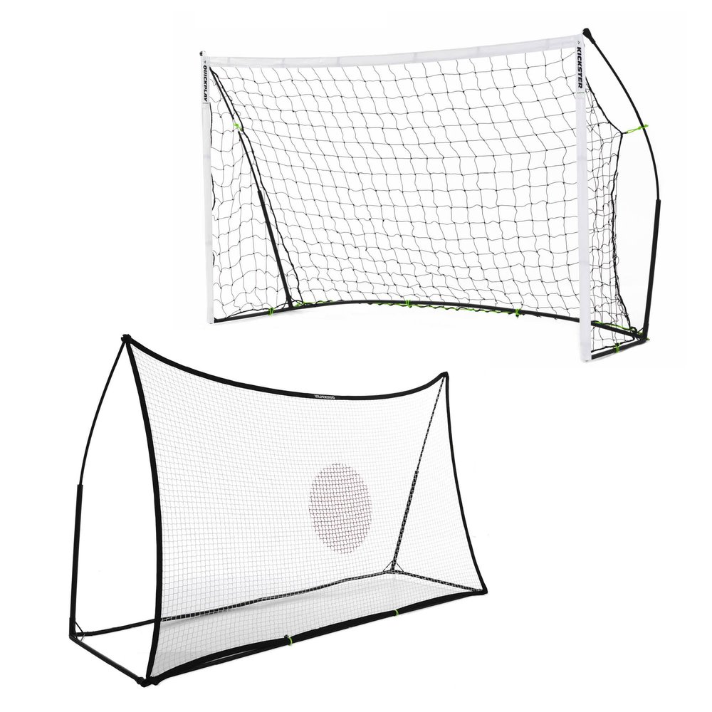QuickPlay Kickster 2-in-1 Portable Soccer Goal & Rebounder 8x5ft - Durable, Quick Setup Goals for Backyard & Rebounder Net for Kids & Family Training with Carry Bag & Ground Anchors