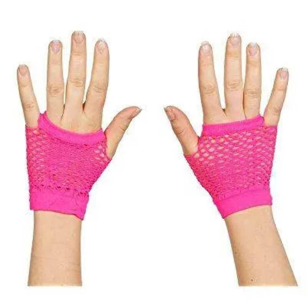 Neon Fishnet Wrist Gloves, Fingerless Mesh Style, One Size, 12 Pieces