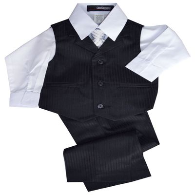 Gino Giovanni G280 Pinstripe Boys Formal Dresswear Vest Set (Small/3-6 Months, Black)