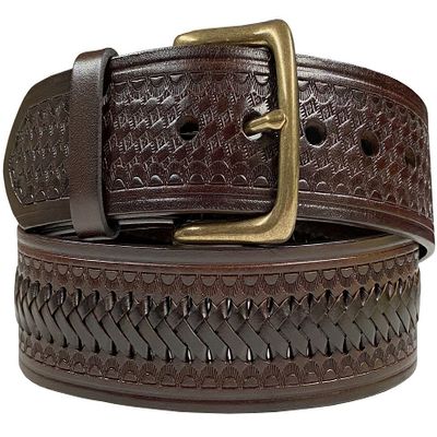 2283 Western Basketweave Hand-Woven Braided Genuine Full Grain Leather Belt 1-1/2"(38mm) Wide (Brown, 40)
