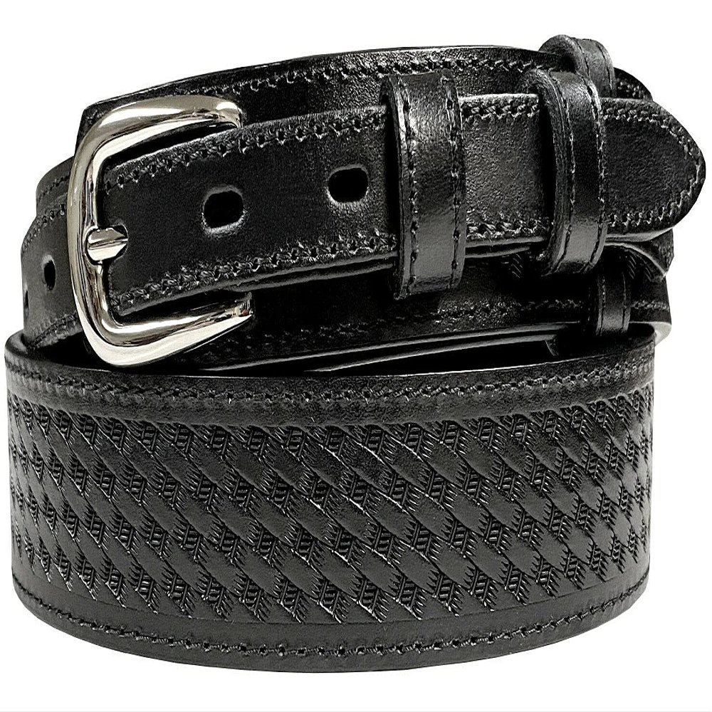 10572 Genuine Full Grain Leather Basketweave Tooled Engraved Western Ranger Belt (Black, 38)