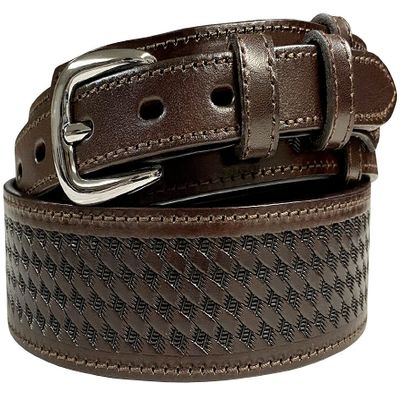 10573 Genuine Full Grain Leather Basketweave Tooled Engraved Western Ranger Belt (Brown, 42)