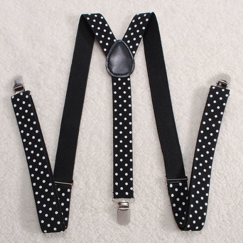 BigbigMall Adjustable Unisex Adult Child Elastic Clip-on Brace Suspender Y Back Neon Belt,Black and White dots