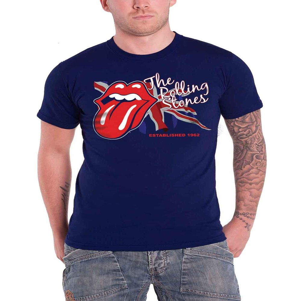 The Rolling Stone Men's Lick The Flag Short Sleeve T-shirt, Blue (navy), Small