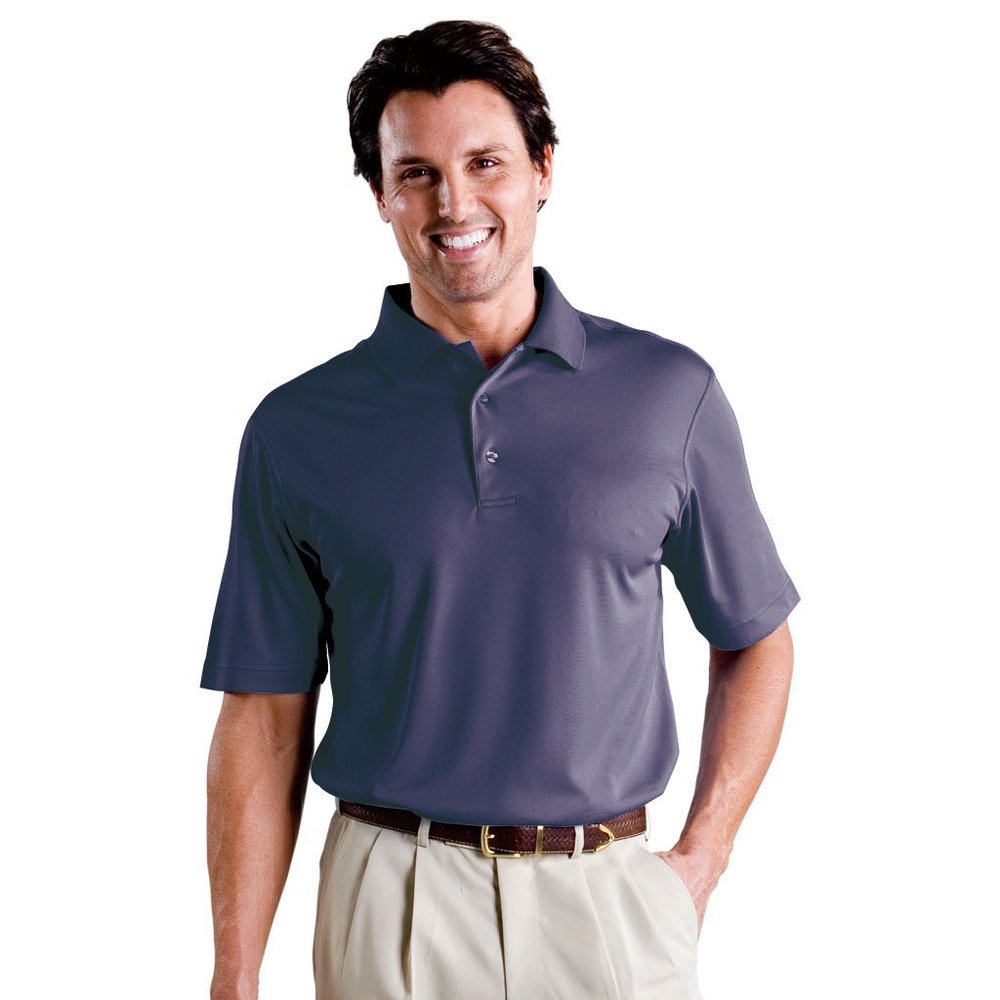 Monterey Club Men's Pro Mesh Texture Solid Polo Shirt #1089 (Navy, Small)