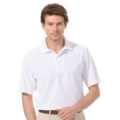Monterey Club Men's Tonal Pinstripe Texture Solid Polo Shirt #1096 (White, Large)