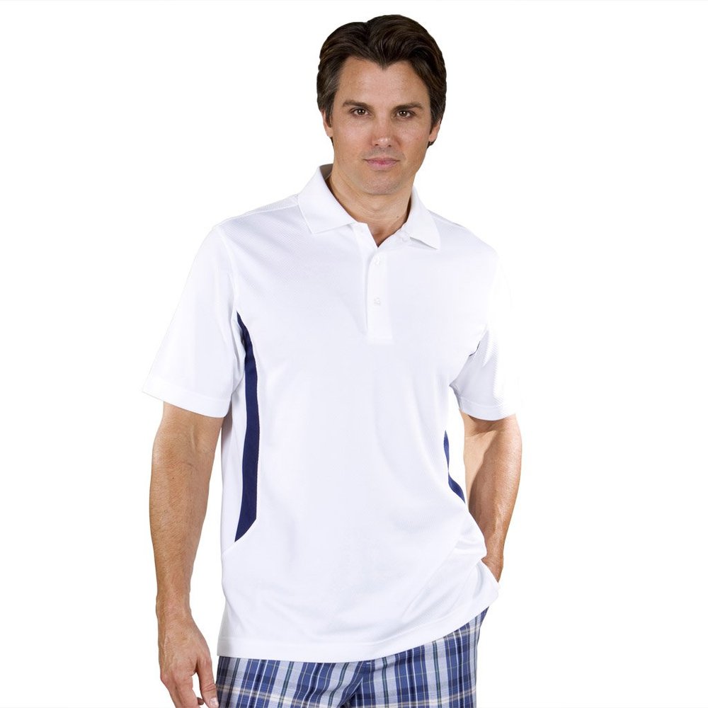 Monterey Club Men's Tee-Up Side Contrast Polo Shirt #1094 (White/Navy, Large)