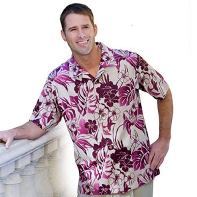 Monterey Club Men's Hawaiian Texture Print Camp Shirt #1519 (Stone/Plum, Small)
