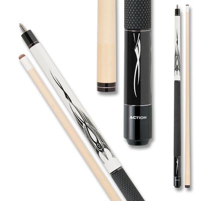Action Black & White Billiards Pool Cue Stick - White Top w/Black - 18oz