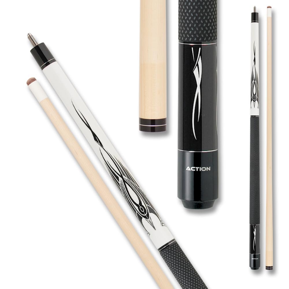 Action Black & White Billiards Pool Cue Stick - White Top w/Black - 18oz