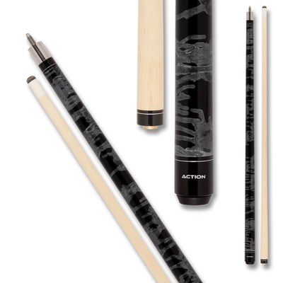 Action VAL01 Value Series Pool Cue - 58" Cue - Hard Maple Shaft with 13mm Boar Skin Tip - Black and Gray Swirl, 19oz