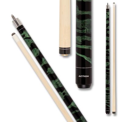 Action VAL02 Value Series Pool Cue - 58" Cue - Hard Maple Shaft with 13mm Boar Skin Tip - Green and Black Swirl, 18oz