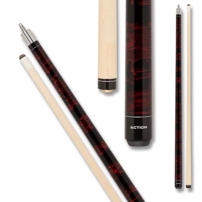 Action VAL03 Value Series Pool Cue - 58" Cue - Hard Maple Shaft with 13mm Boar Skin Tip - Blood Red and Black Swirl, 18oz