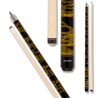 Action VAL04 Value Series Pool Cue - 58" Cue - Hard Maple Shaft with 13mm Boar Skin Tip - Gold and Black Swirl, 18oz
