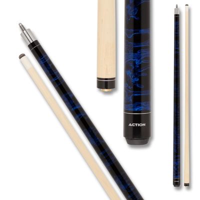 Action VAL05 Value Series Pool Cue - 58" Cue - Hard Maple Shaft with 13mm Boar Skin Tip - Blue and Black Swirl, 18oz