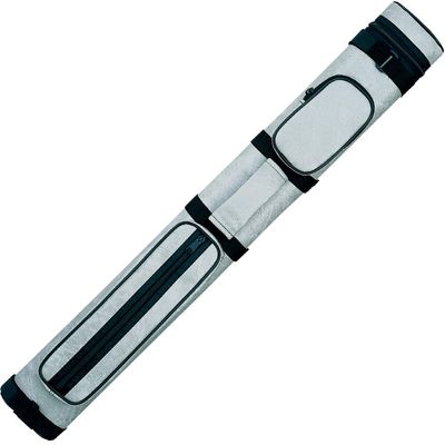 Action 34" Long Pool Cue Hard Carrying Case - Holds 2 Butts & 2 Shafts, Separate Molded Tubes, Large Zippered Accessory Pockets, Adjustable 1" Vinyl Carrying Strap, Fits up to 32" Shaft or Butt, Grey