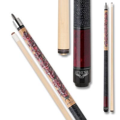 Athena ATH11 Pool Cue Womens Pool Cue Stick, Two Piece Cue with 10 inch Extension, Hard Rock Maple Shaft, 57-inch Length for Women, Burgundy Rose Print Design - 18oz