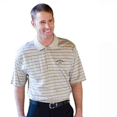 Monterey Club Men's Pima Cotton Jacquard Polo Shirt #1382 (Stone/Black, Medium)