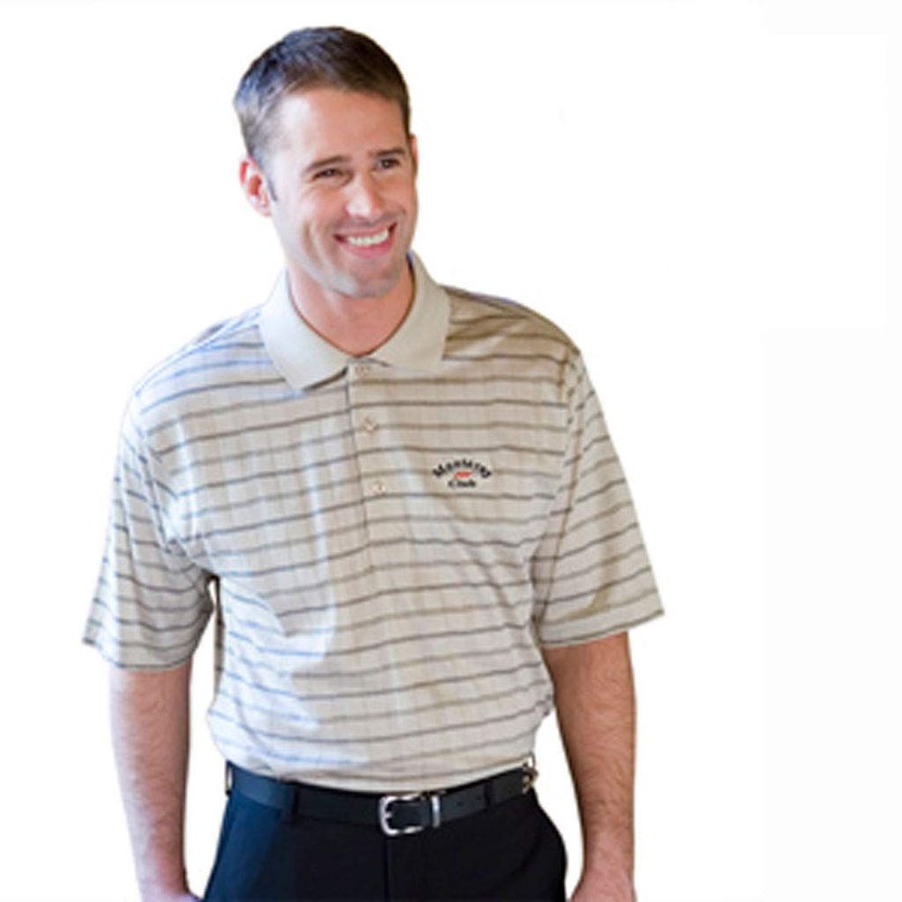 Monterey Club Men's Pima Cotton Jacquard Polo Shirt #1382 (Stone/Black, Medium)