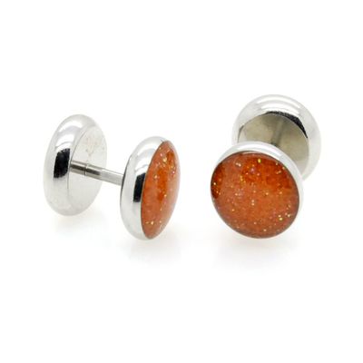 16G Fake Cheaters Plugs Sequin "Orange" Steel 10mm(00G) 2pcs