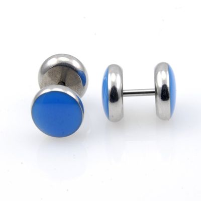 16G Fake Cheaters Plugs"Blue" Steel 10mm(00G) 2pcs