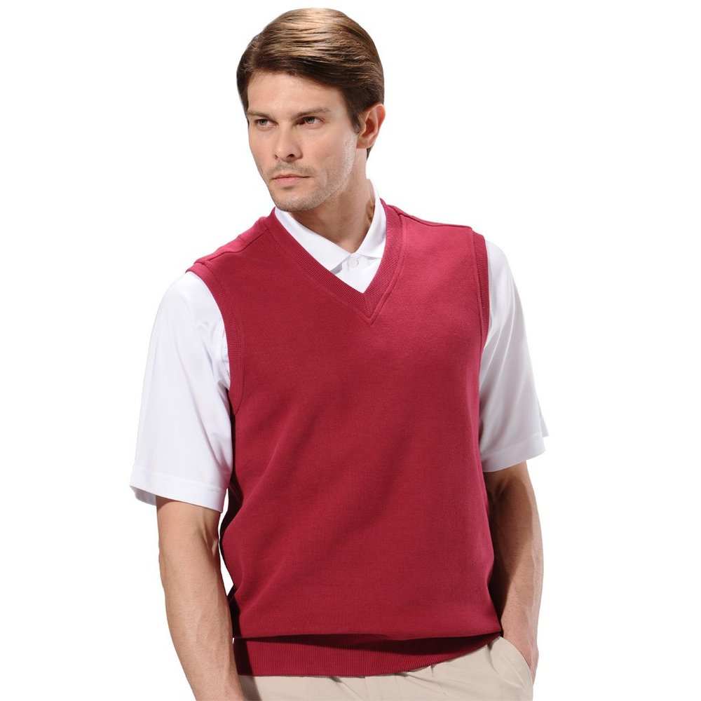 Monterey Club Men's Flatback Knit V-Neck Vest #1782 (Merlot, Large)