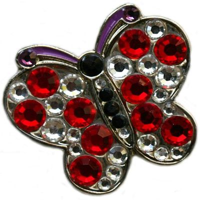 Butterfly with Crystals Golf Ball Marker with Golden Harvest Hat Clip
