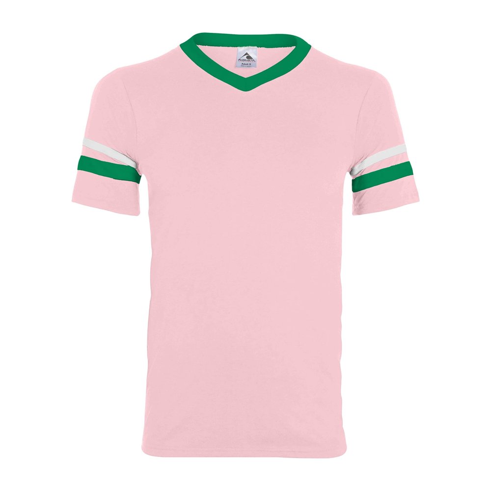 Augusta Sportswear Men's Medium Sleeve Stripe Jersey, Light Pink/Kelly/White