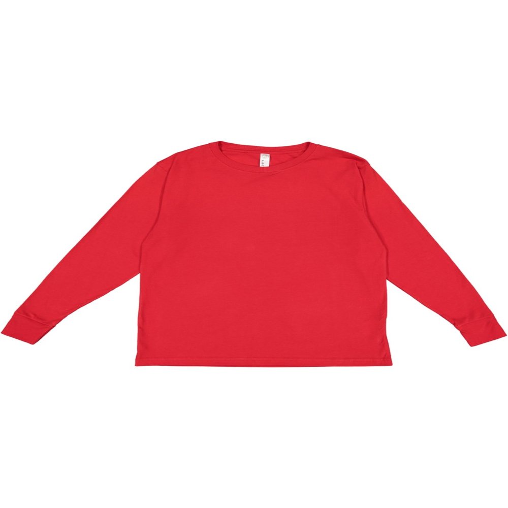 LAT Youth 100% Cotton Jersey Crew Neck Long Sleeve Tee (Red, Medium)