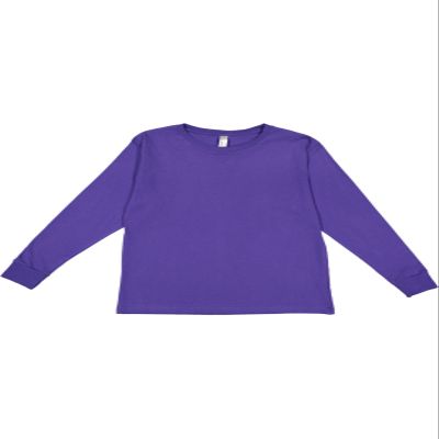 LAT Youth 100% Cotton Jersey Crew Neck Long Sleeve Tee, Purple, X-Large