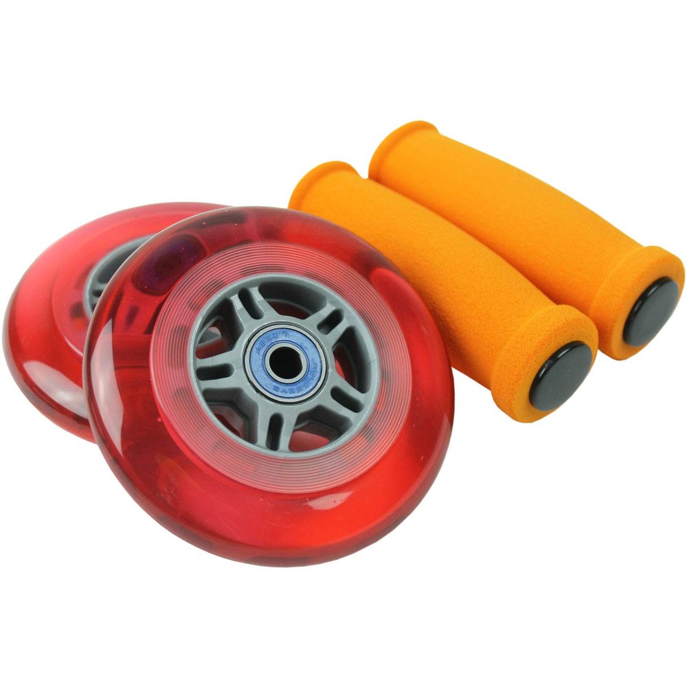 TGM Skateboards Replacement Razor Scooter Wheels, ABEC 7 Bearings, Handle Bar Grips (Red/Orange)